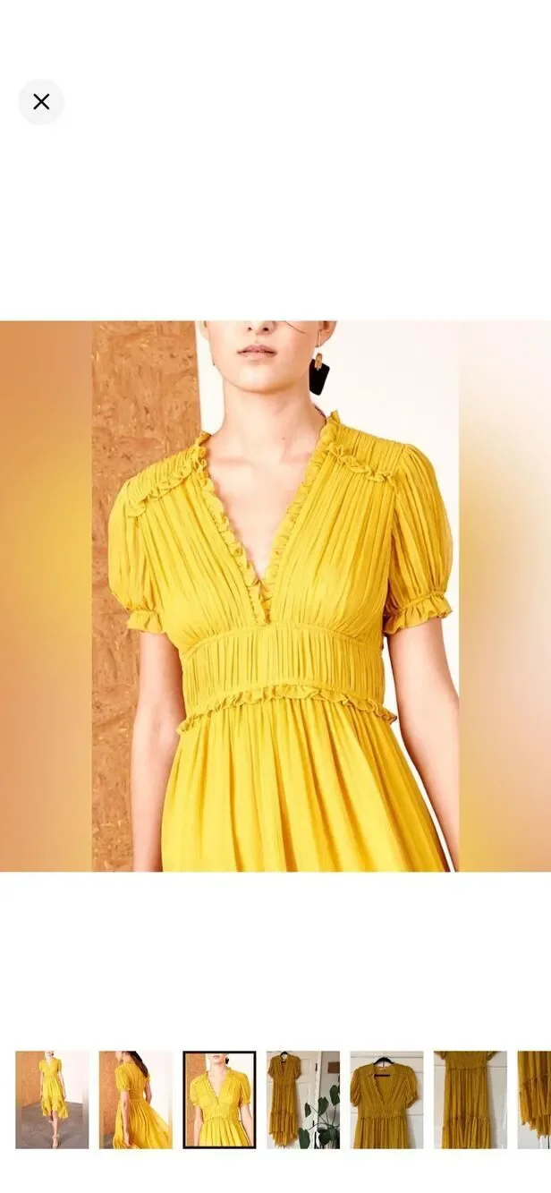 Ulla Johnson Midi Dress Sonja Honey Ruffled Chiffon 2 Silk Chiffon